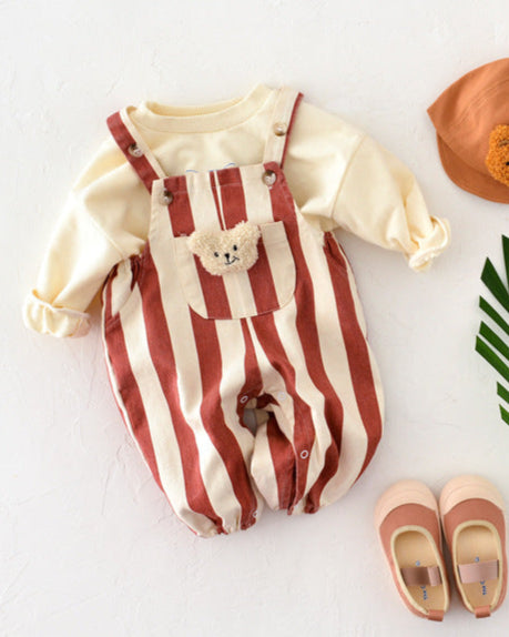 Letter Striped Adjustable Baby Jumpsuits