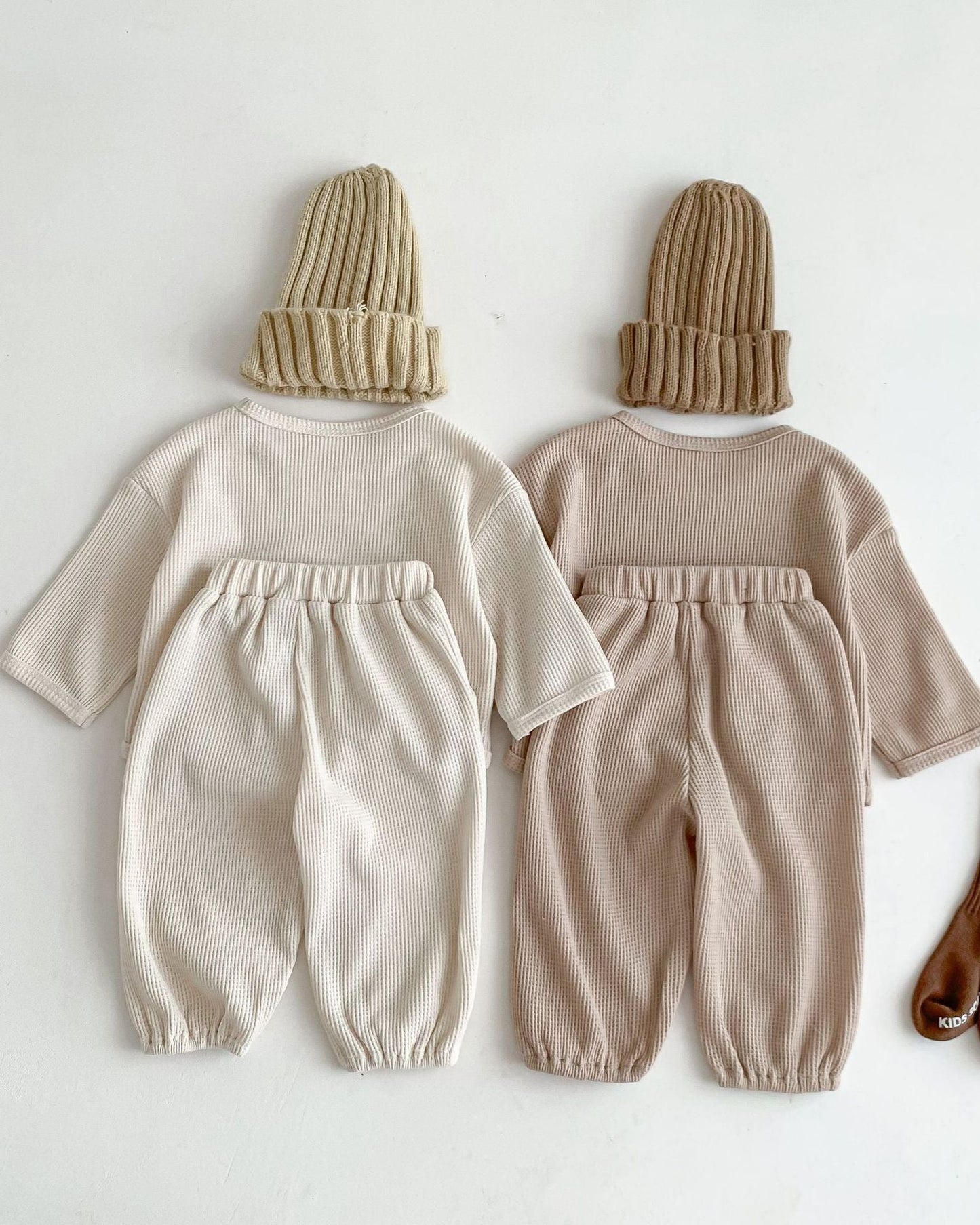 Waffled Bear Pocket Baby Pullover&Pants Set