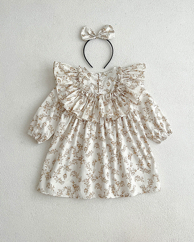Ruffled Collar Floral Girl Dress/Baby Romper