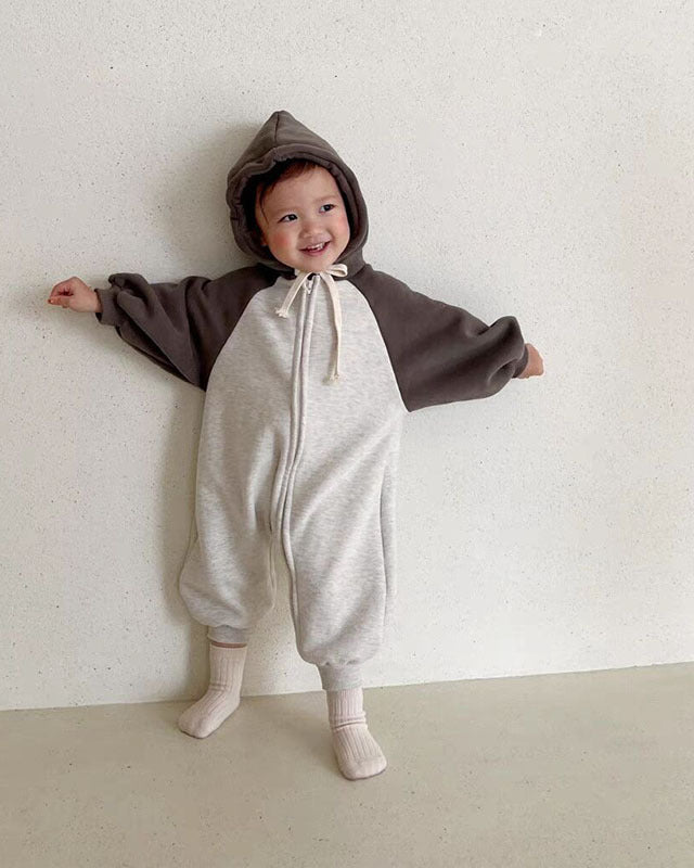 Color Block Zipped Long Sleeve Baby Jumpsuits