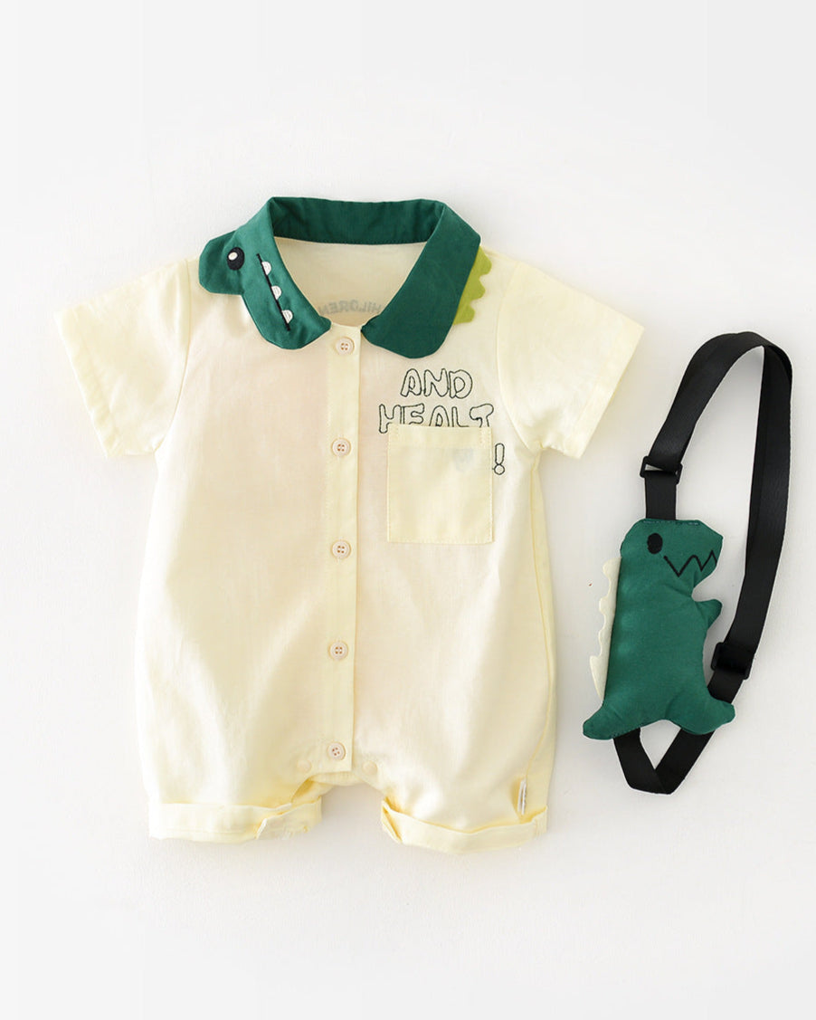 Dinosaur Collar Short Sleeve Baby Jumpsuits with Bag