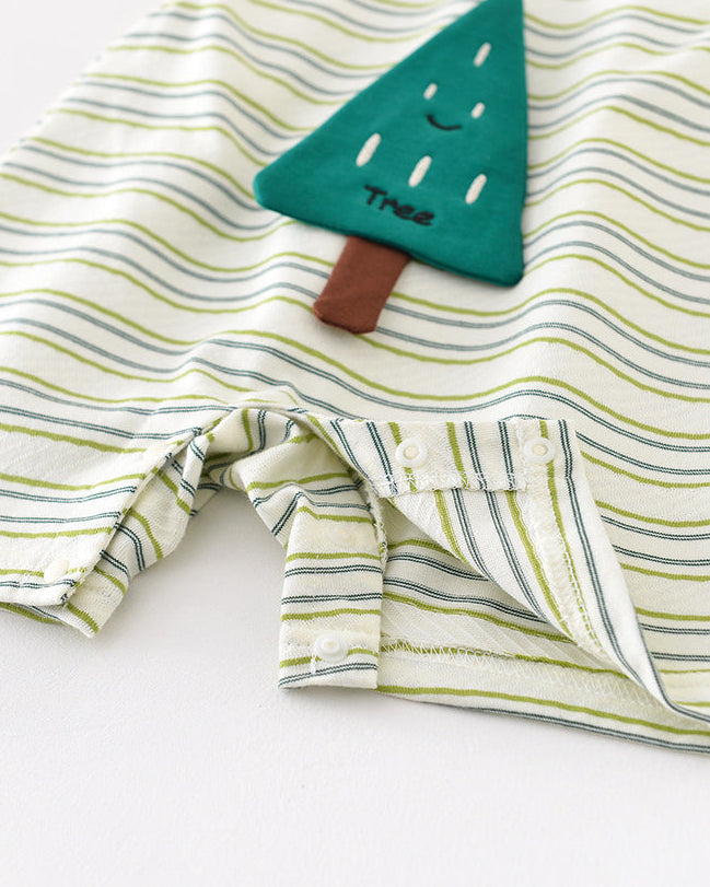 Tree Pattern Striped Baby Sleeveless Jumpsuits