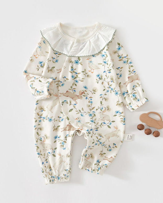 Sweet Lace Collar Rabbit Leaf Cotton Baby Jumpsuits