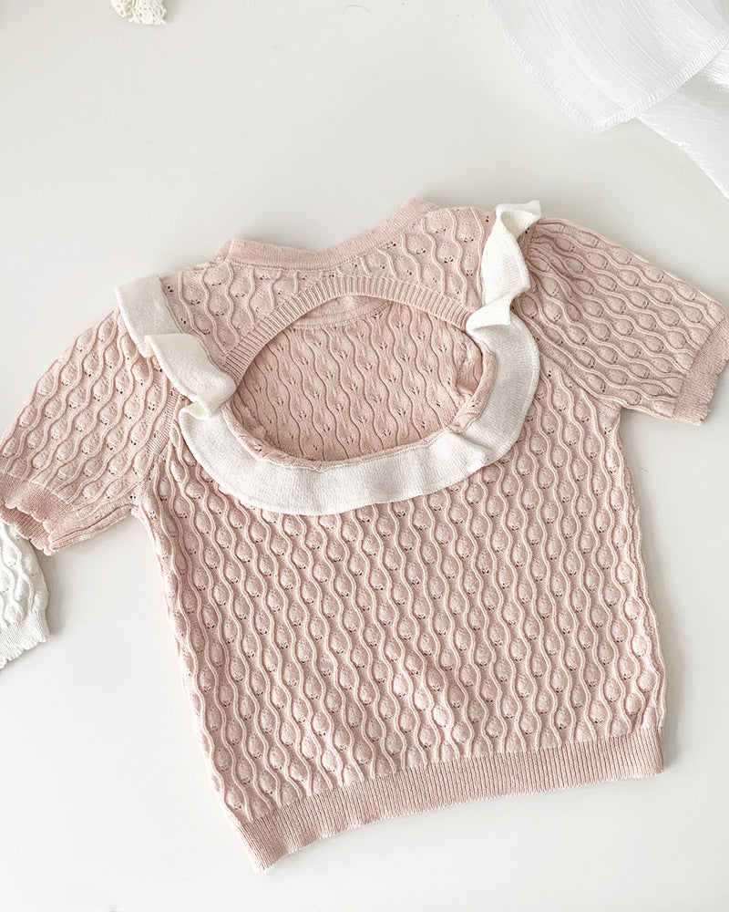 Sweet Breathable Knitted Short Sleeve Girl T-shirt