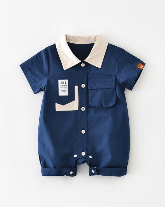 Casual Solid Color Short Sleeve Baby Romper