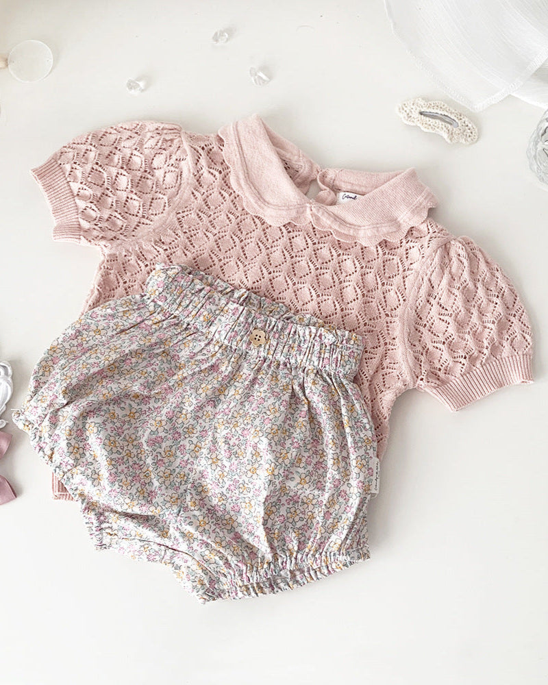 Sweet Breathable Knitted Short Sleeve Girl T-shirt