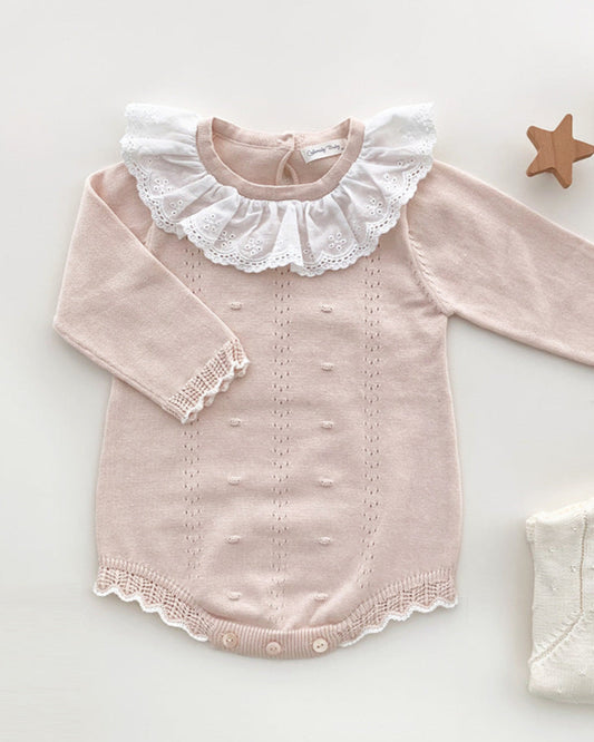Sweet Ruffled Lace Collar Knitted Baby Romper