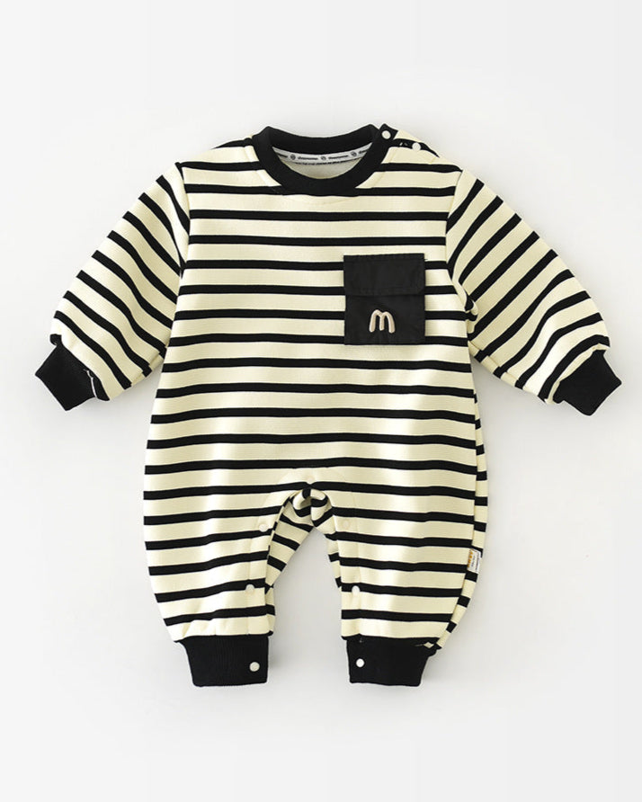 Casual Striped Pocket Design Long Sleeve Baby Jumpsuits