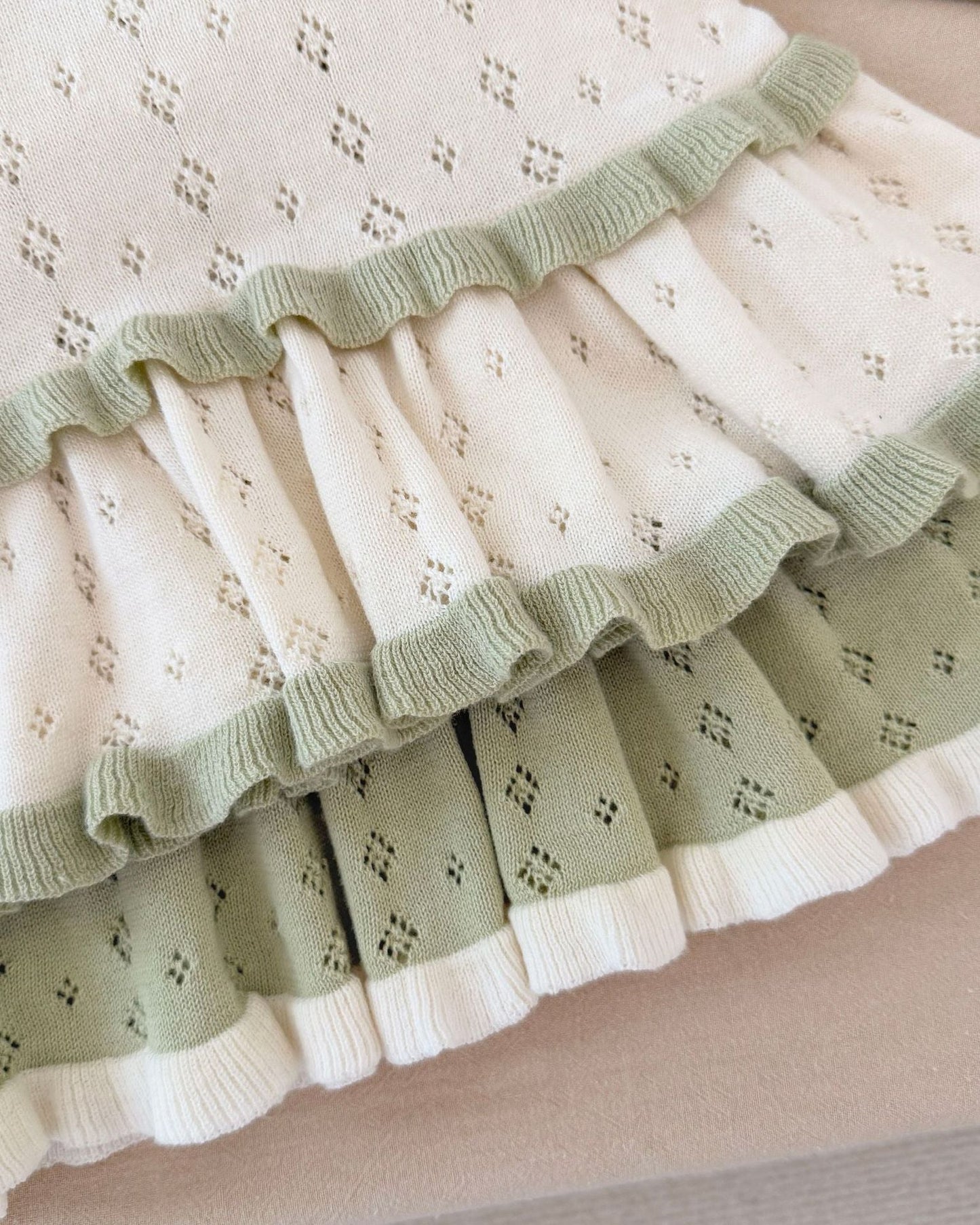 Hollow Knitted Layered Long Sleeve Baby Girl Dress
