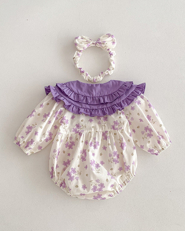Purple Collar Floral Girl Dress/Baby Romper