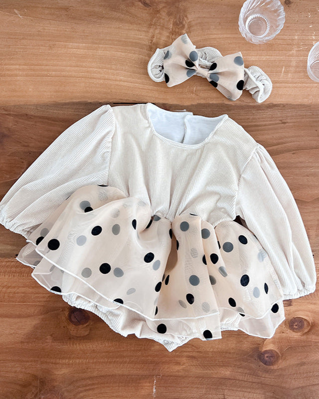 Polka Dot Tulle Long Sleeve Baby Romper