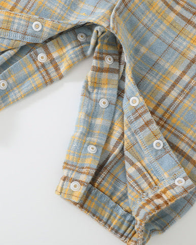 Dinosaur Plaid Printed Long Sleeve Baby Jumpsuits