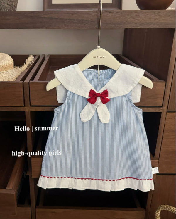 Sweet Bow Collar Striped Baby Girl Dress