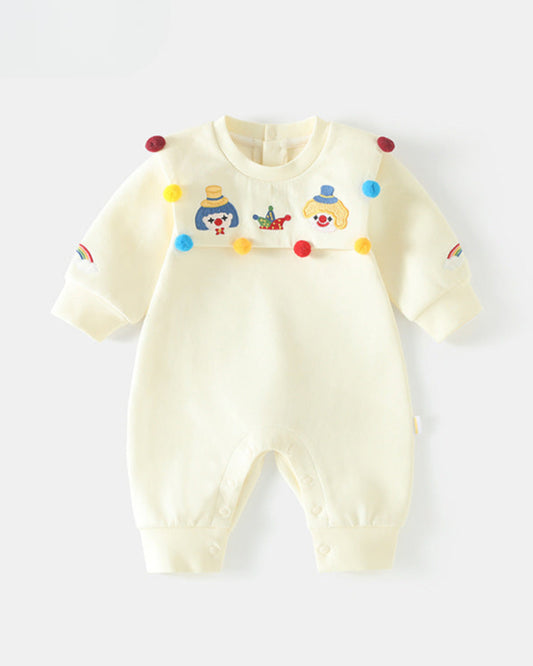 Circus Pattern Dot Collar Long Sleeve Baby Jumpsuits