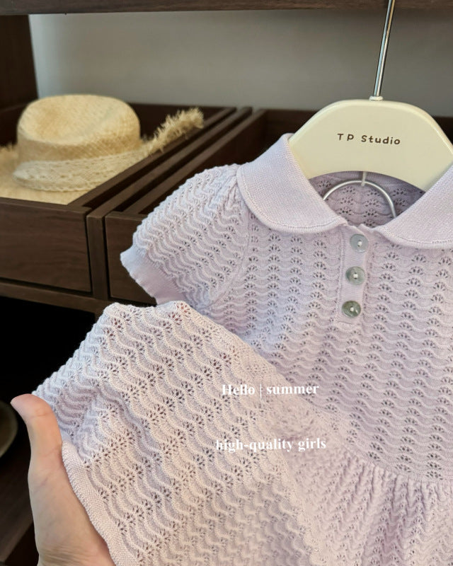 Sweet Puffy Short Sleeve Knitted Baby Girl Dress