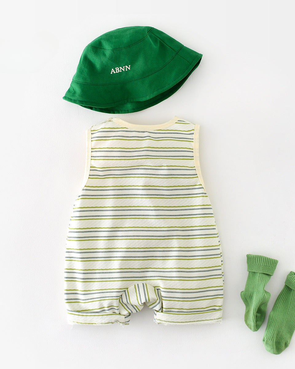 Tree Pattern Striped Baby Sleeveless Jumpsuits