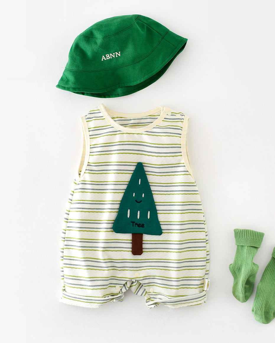 Tree Pattern Striped Baby Sleeveless Jumpsuits