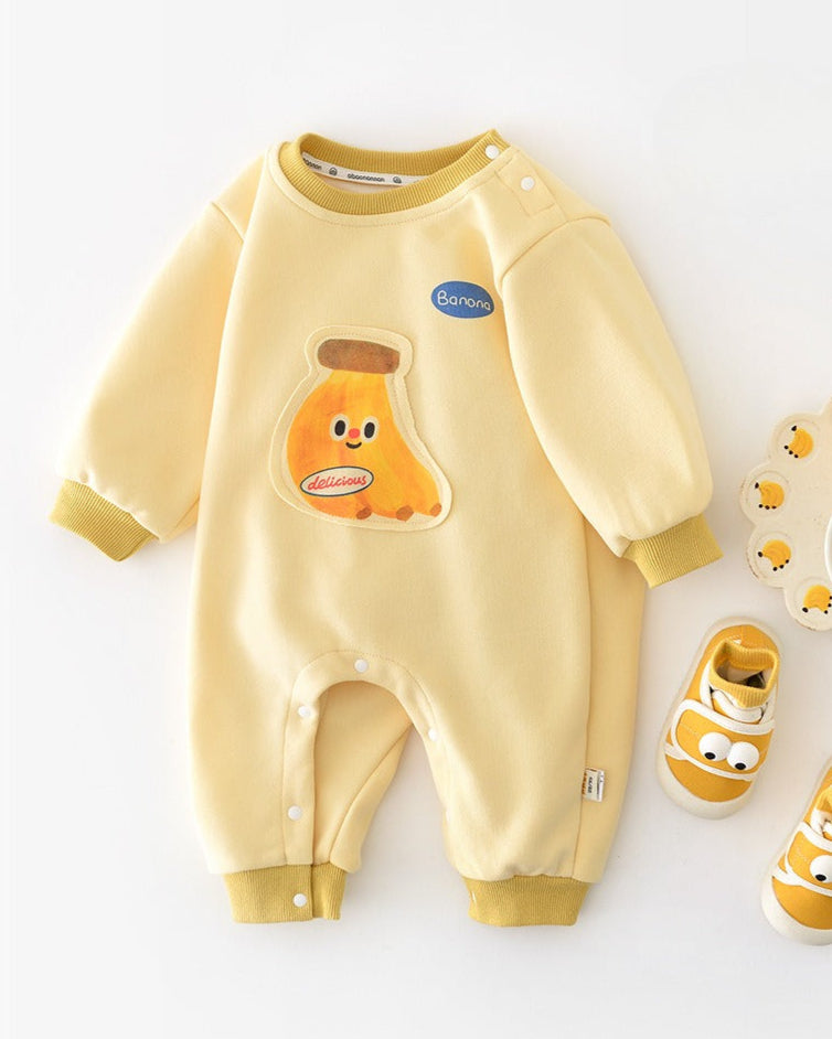 Cartoon Banana Decor Long Sleeve Baby Jumpsuits