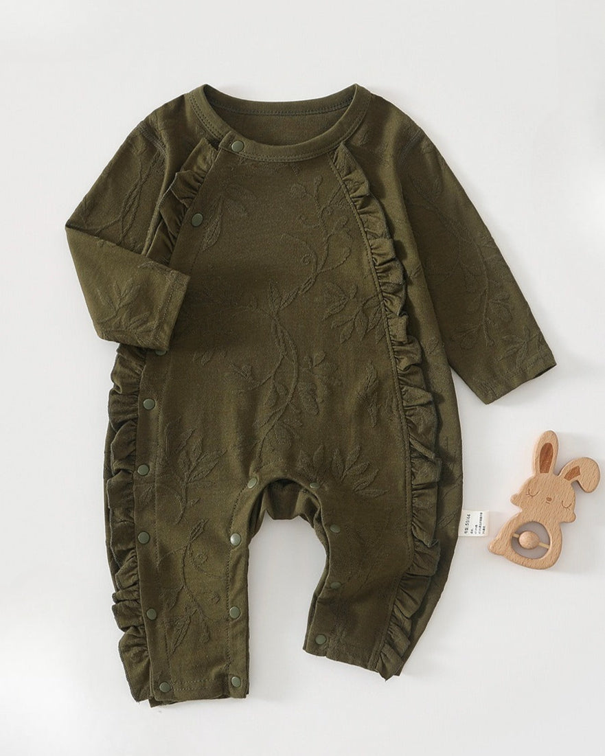 Leaf Pattern Ruffled Design Baby Jumpsuits