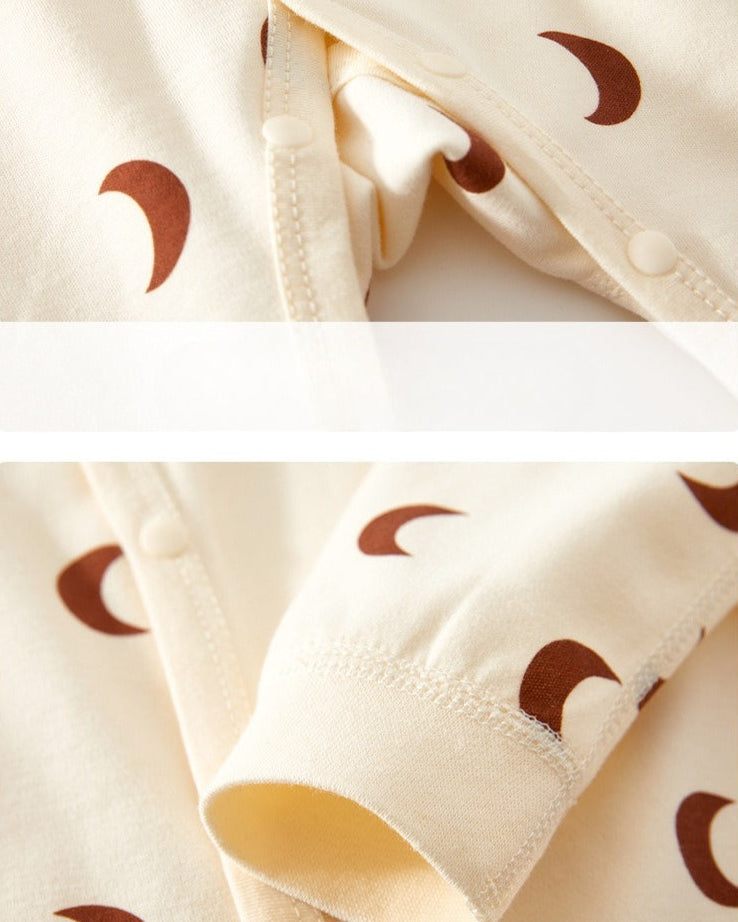 Moon Printed Buttoned Long Sleeve Baby Jumpsuits