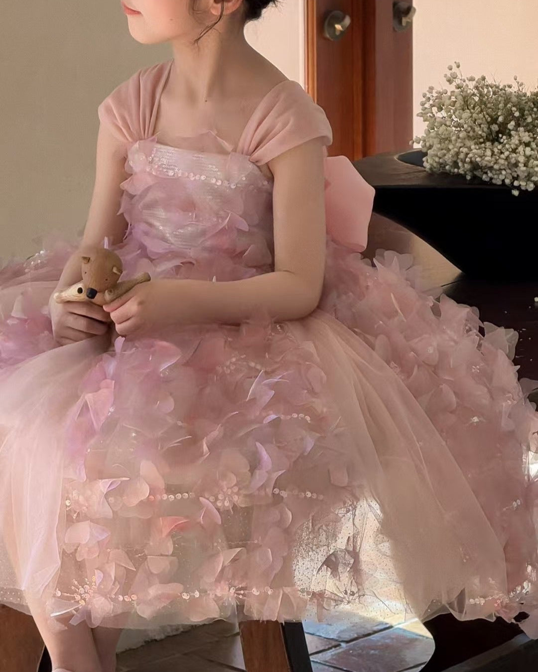 Sweet Bow Design Multicolor Tulle Girl Dress