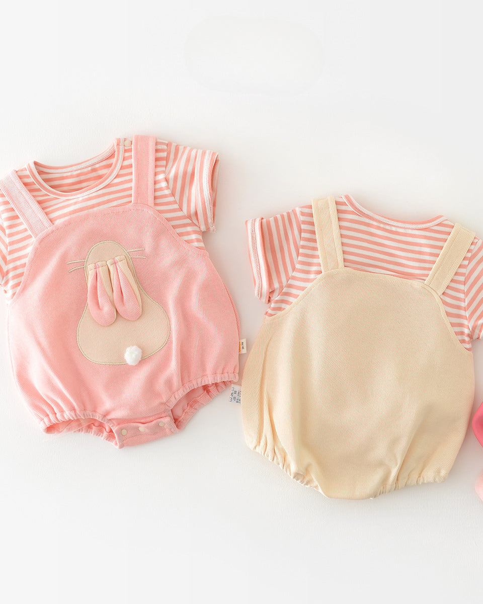 Rabbit Pattern False Two Pieces Baby Romper