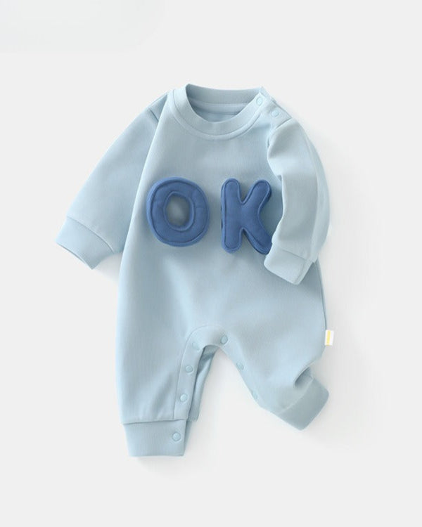 OK HI Letter Decor Long Sleeve Baby Jumpsuits