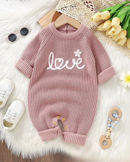 Love Letter Crochet Knitted Long Sleeve Baby Jumpsuits