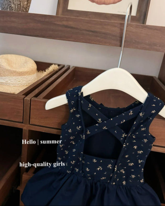 Sweet Floral Cross Backless Baby Girl Puffy Dress