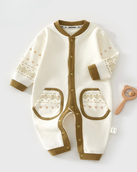 Triangle Pattern Color Block Cotton Baby Jumpsuits