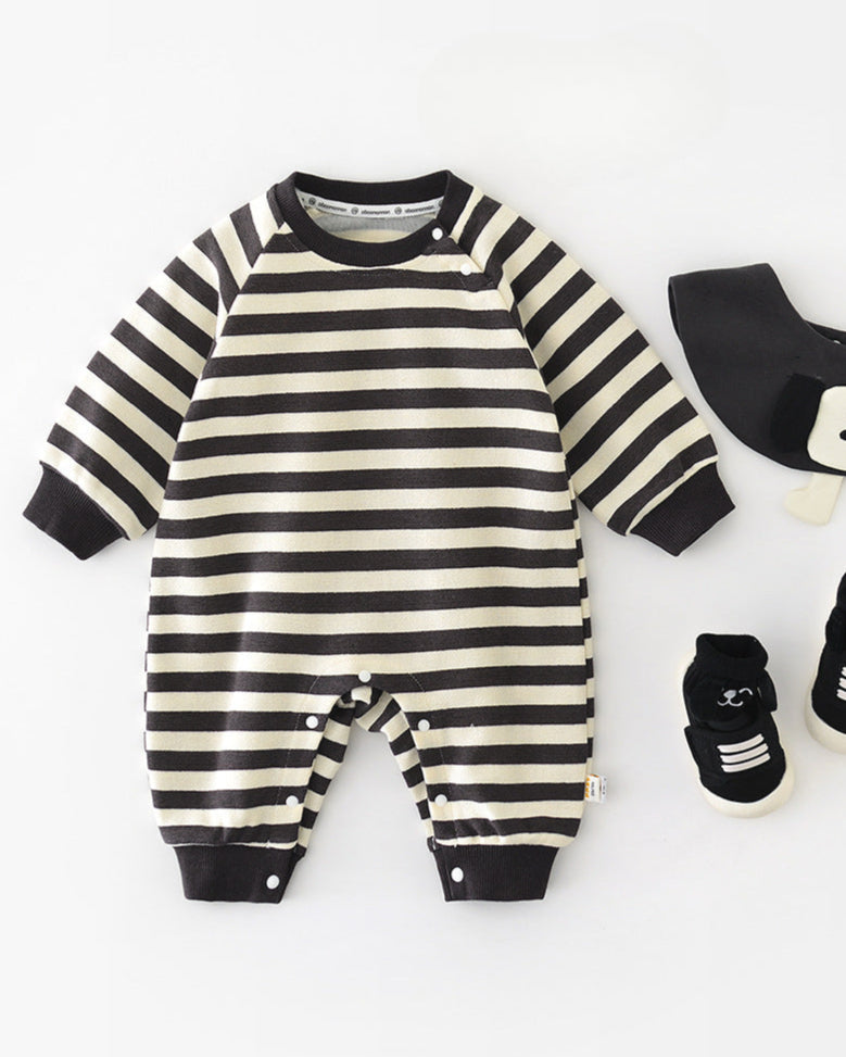 Striped Removable Collar Long Sleeve Baby Jumpsuits
