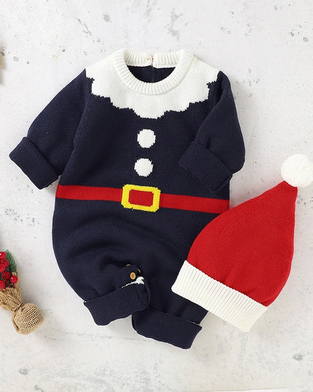 Christmas Santa Knitted Baby Jumpsuits with Hat