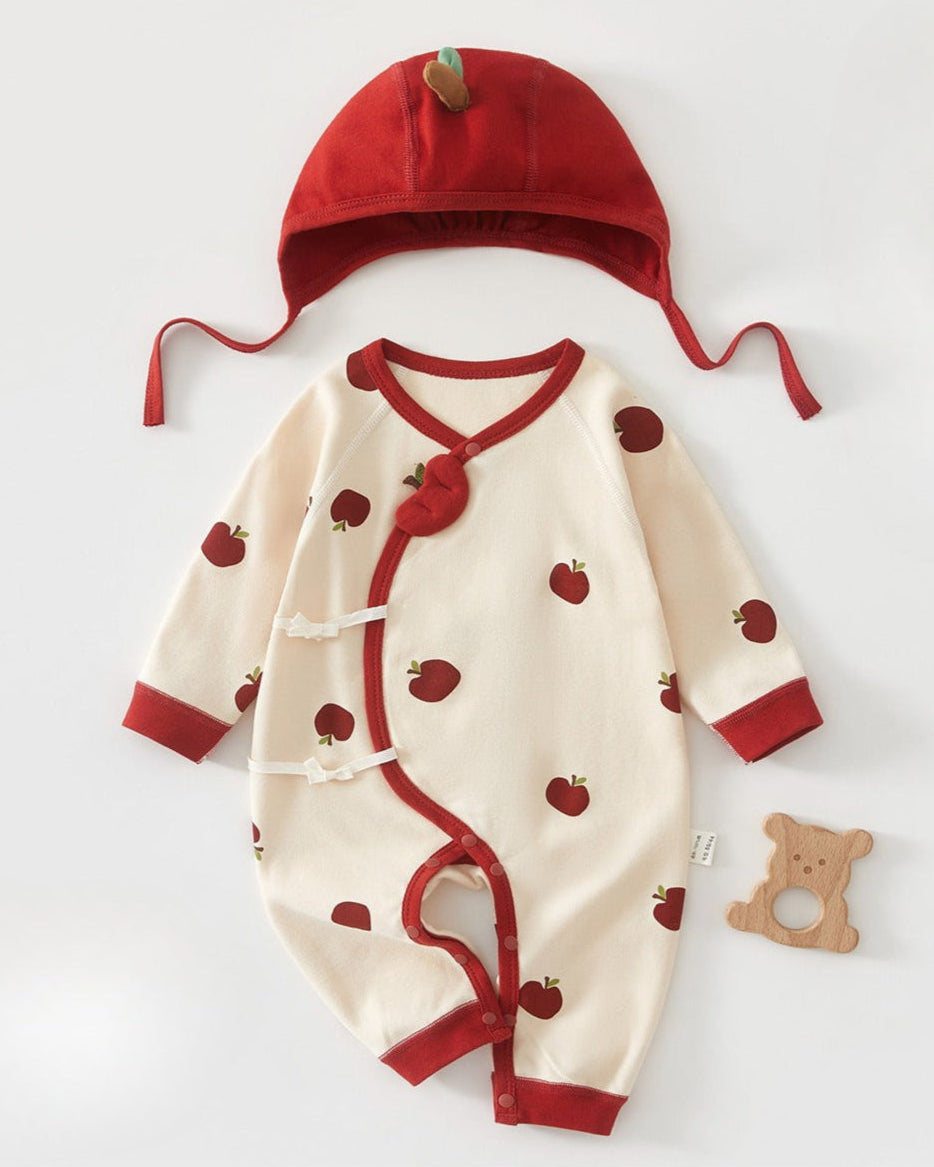 Apple Bear Pattern Baby Cotton Jumpsuits&Hat
