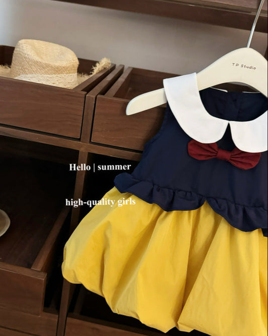 Sweet Color Block Bow Baby Girl Princess Puffy Dress