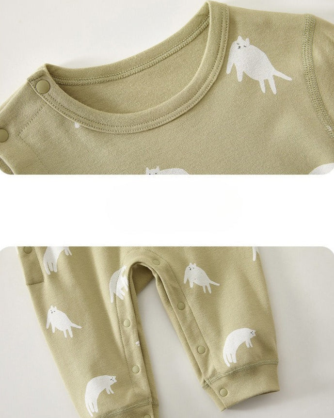 Cat Pattern Cotton Long Sleeve Baby Jumpsuits
