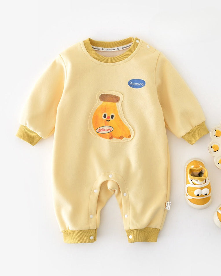 Cartoon Banana Decor Long Sleeve Baby Jumpsuits