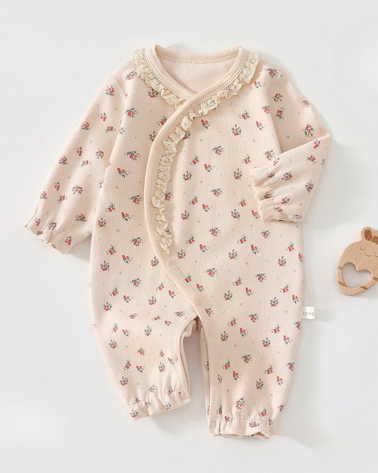 Sweet Floral Lace Collar Cotton Baby Jumpsuits