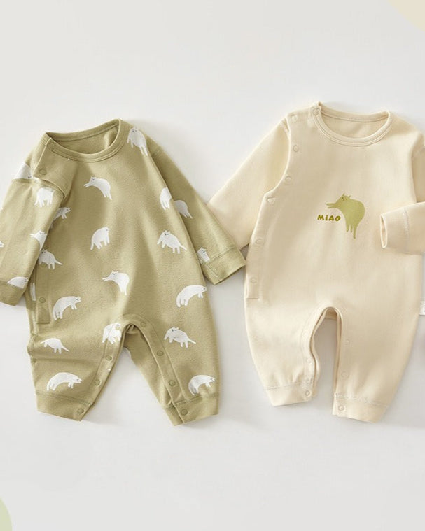 Cat Pattern Cotton Long Sleeve Baby Jumpsuits