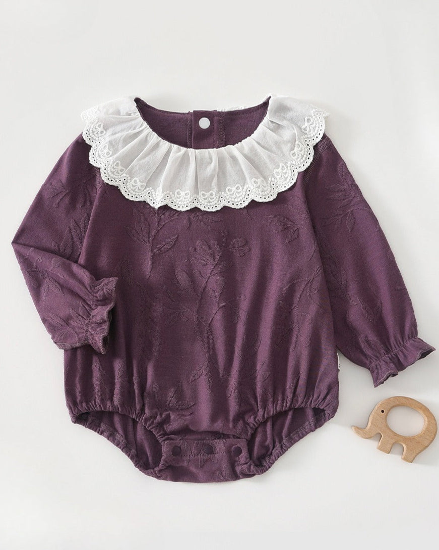 Lace Collar Leaf Pattern Long Sleeve Baby Romper