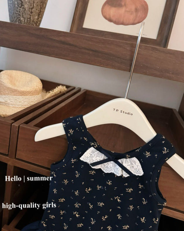 Sweet Floral Cross Backless Baby Girl Puffy Dress