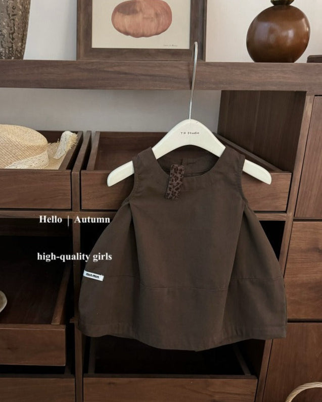 Khaki Sweet Puffy Baby Girl Dress Pullover Set