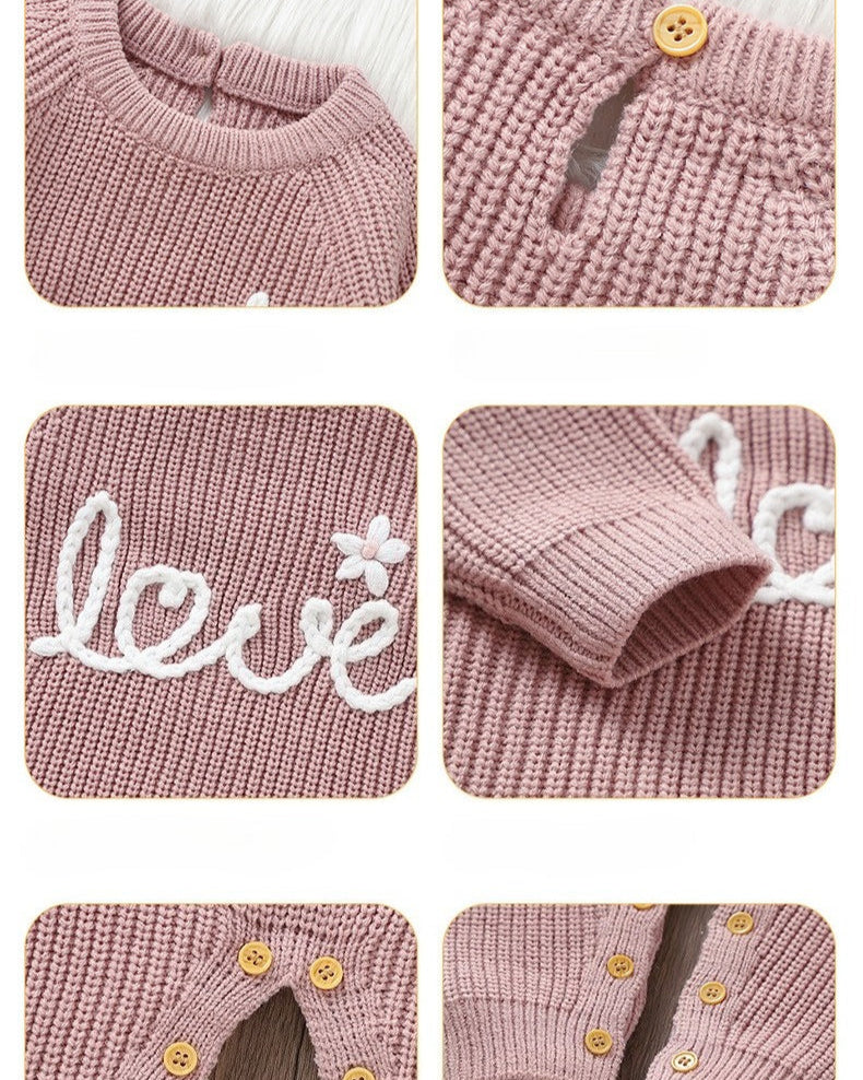 Love Letter Crochet Knitted Long Sleeve Baby Jumpsuits