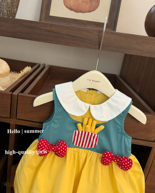Fries Decor Color Block Sleeveless Baby Girl Dress