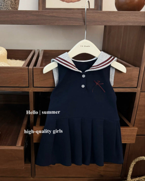 Sweet Navy Sport Style Sleeveless Baby Girl Dress
