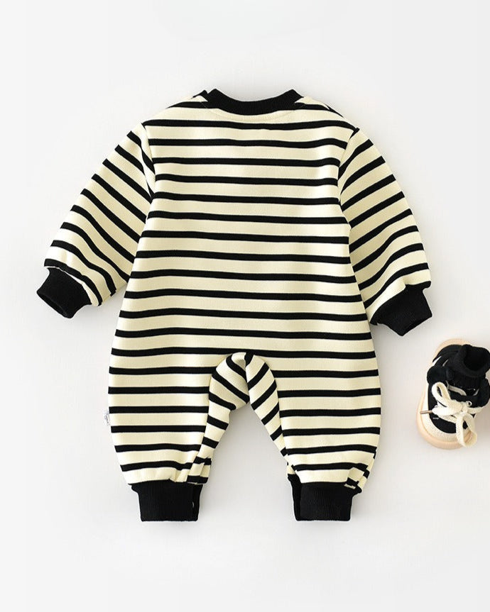 Casual Striped Pocket Design Long Sleeve Baby Jumpsuits