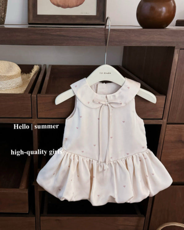 Sweet Heart Bow Satin Baby Girl Puffy Dress