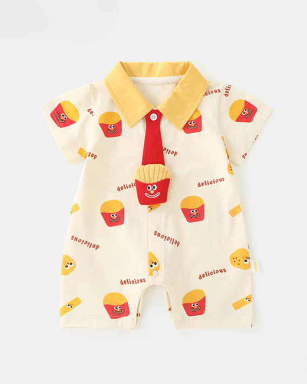 Cute French Fries Pattern Short Sleeve Baby Jumpsuits