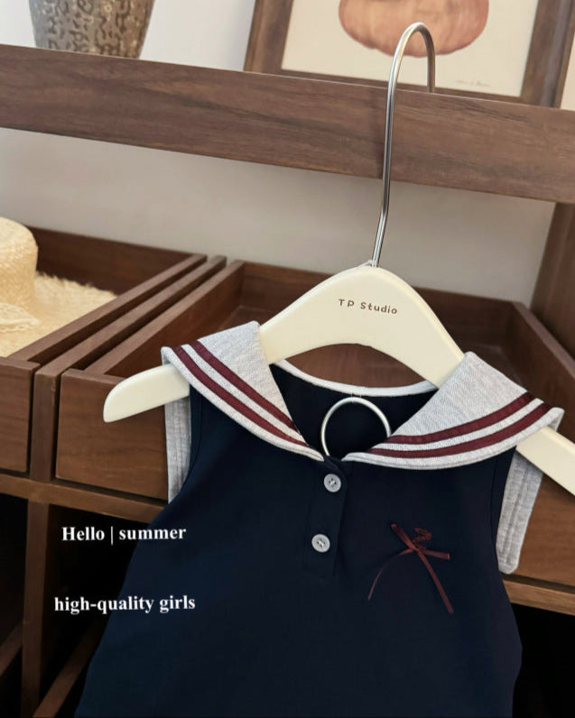 Sweet Navy Sport Style Sleeveless Baby Girl Dress