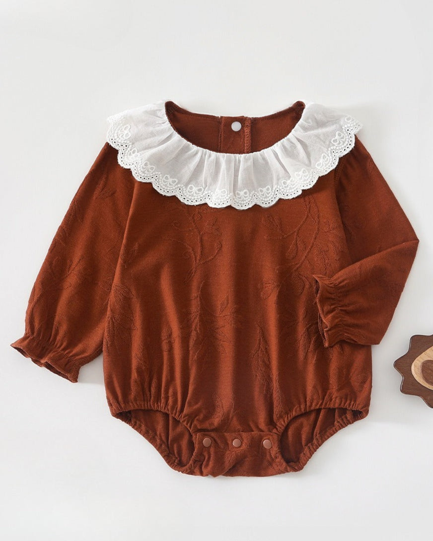 Lace Collar Leaf Pattern Long Sleeve Baby Romper