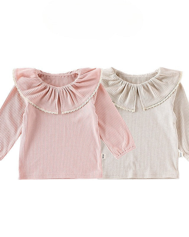 Ruffled Collar Long Sleeve Baby Girl Sweatshirt Polka Dot Pants